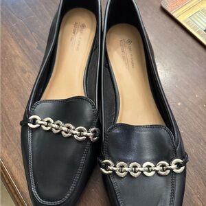 Women’s size 11 Black Loafers with Silver Chain